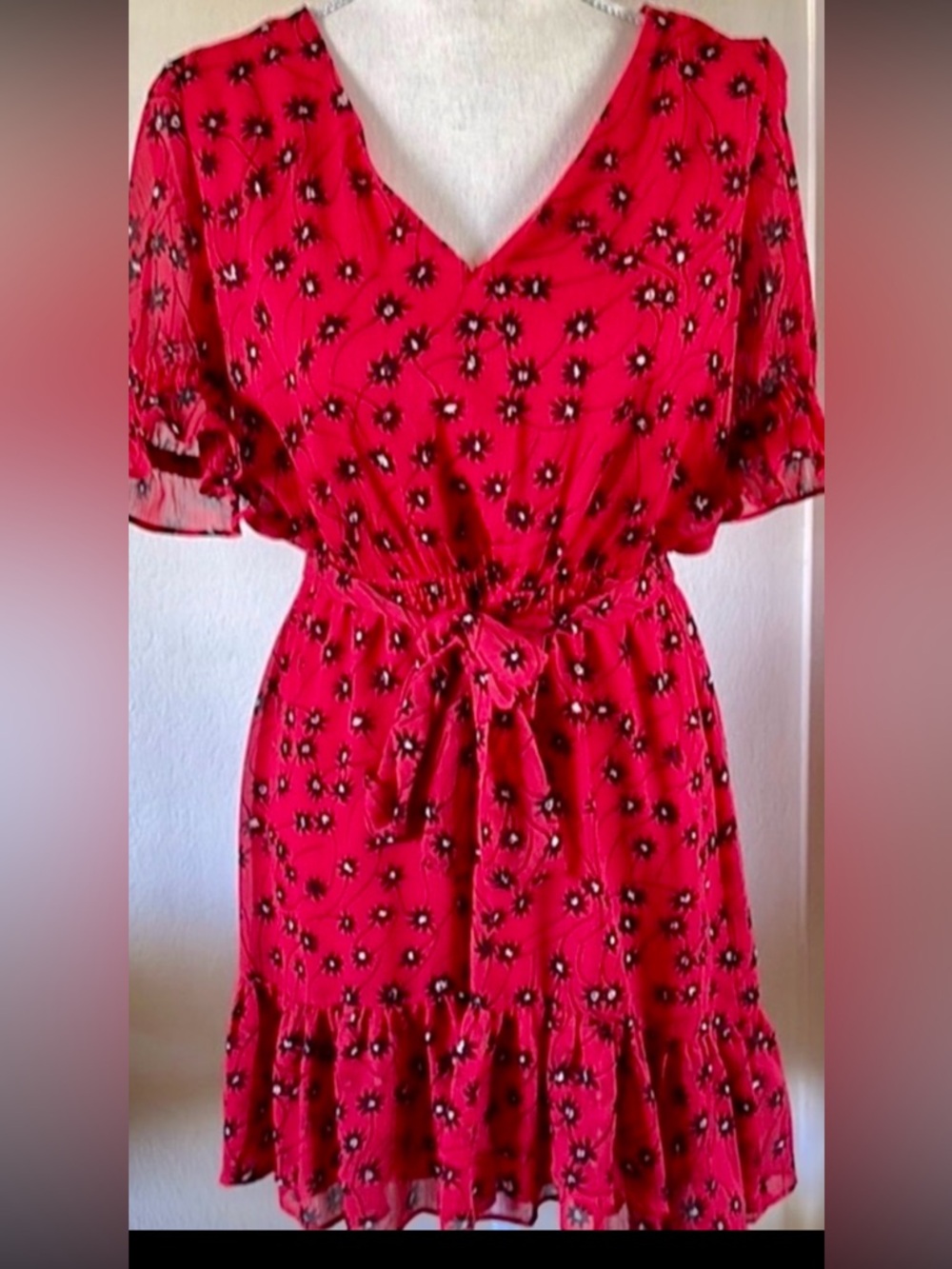 Express Red and Black Floral Midi Dress